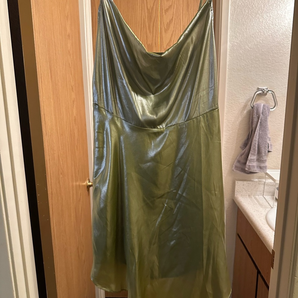 Urban Outfitters Metallic Green Slip Dress